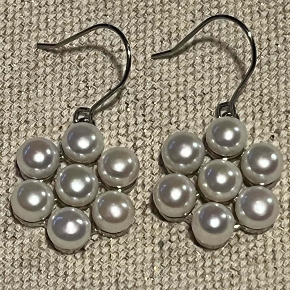Cultured Fresh Water White Pearl Italian Earrings ..  Set in Sterling Silver